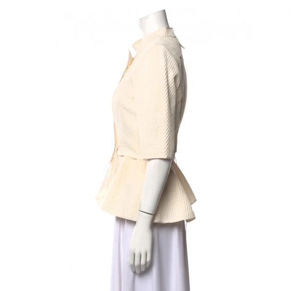 Vera Wang Structured Jacket 3/4 Sleeve Front Zip Cotton Wool Silk Ecru Like New - Picture 4 of 15